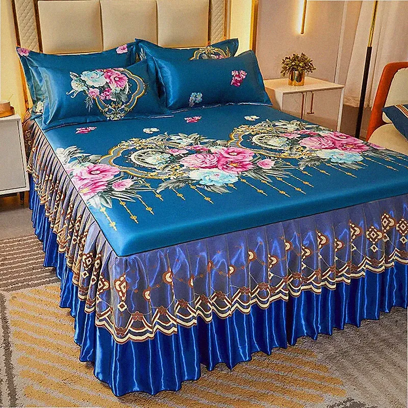2/3 Pcs Bedding Set Lace Bedspread Bed Skirt Pillowcases Queen King Size