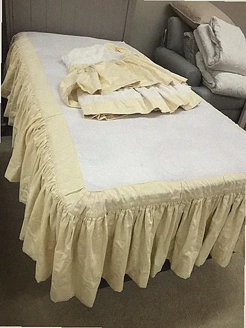 2 Piece TWIN SET Bed skirts for Bedspread Custom ruffled light yellow 13.5" drop