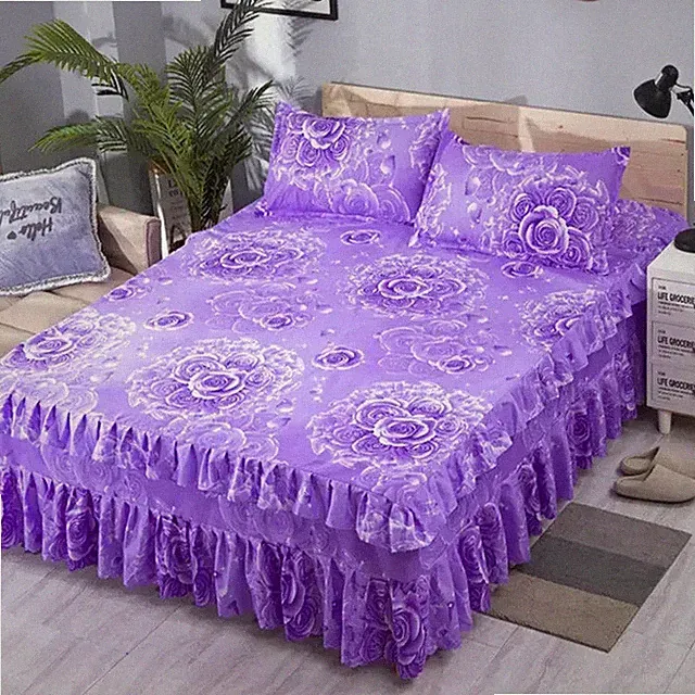 3Pcs Bed Sheet Skirt Bedspread With Pillowcases Mattress Cover Bedsheet Bedding