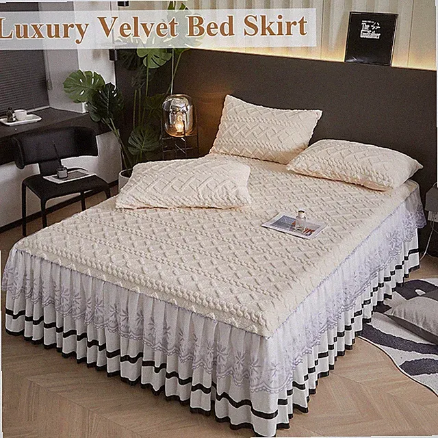 3Pcs Ruffle Skirt Bedspread Set Chic Farmhouse Skirt Bedding Set w/ 2 Pillowcase
