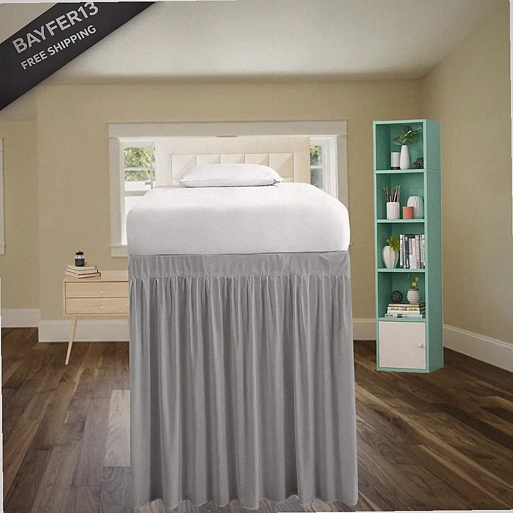 Dorm Room Bed Skirt Twin-XL, Drop 32/35 Inches Twin-XL 35" Drop, Light Gray