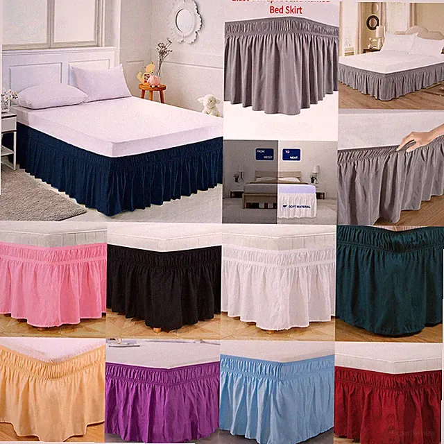Elastic Bed Skirt 15Inch Height Bedspread Dust Ruffles Bed Cover Twin Full Queen