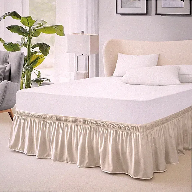FreshCulture Full Bed Skirt, Elastic Wrap Around Full-15 Drop, Cream