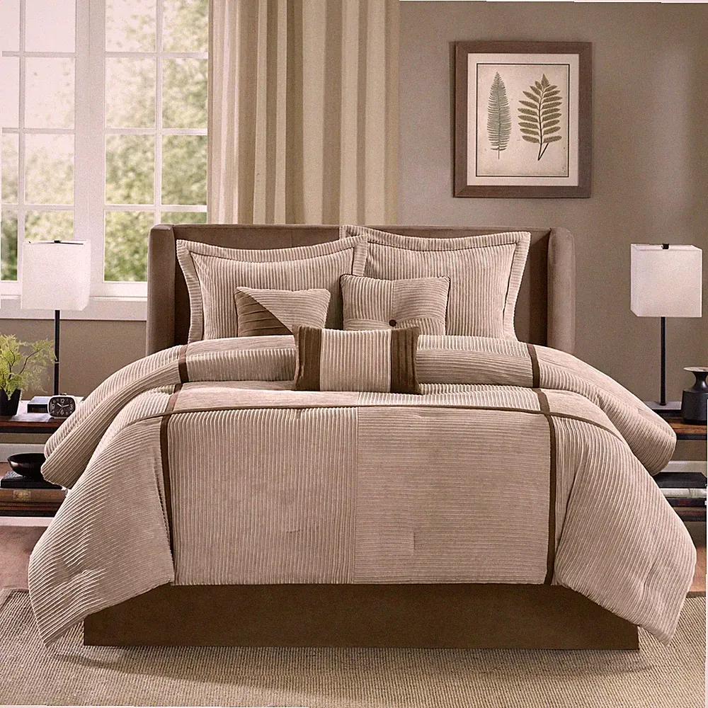 Madison Park Dallas 7 Piece Comforter Set with Bed Skirt Pillow Shams All Season