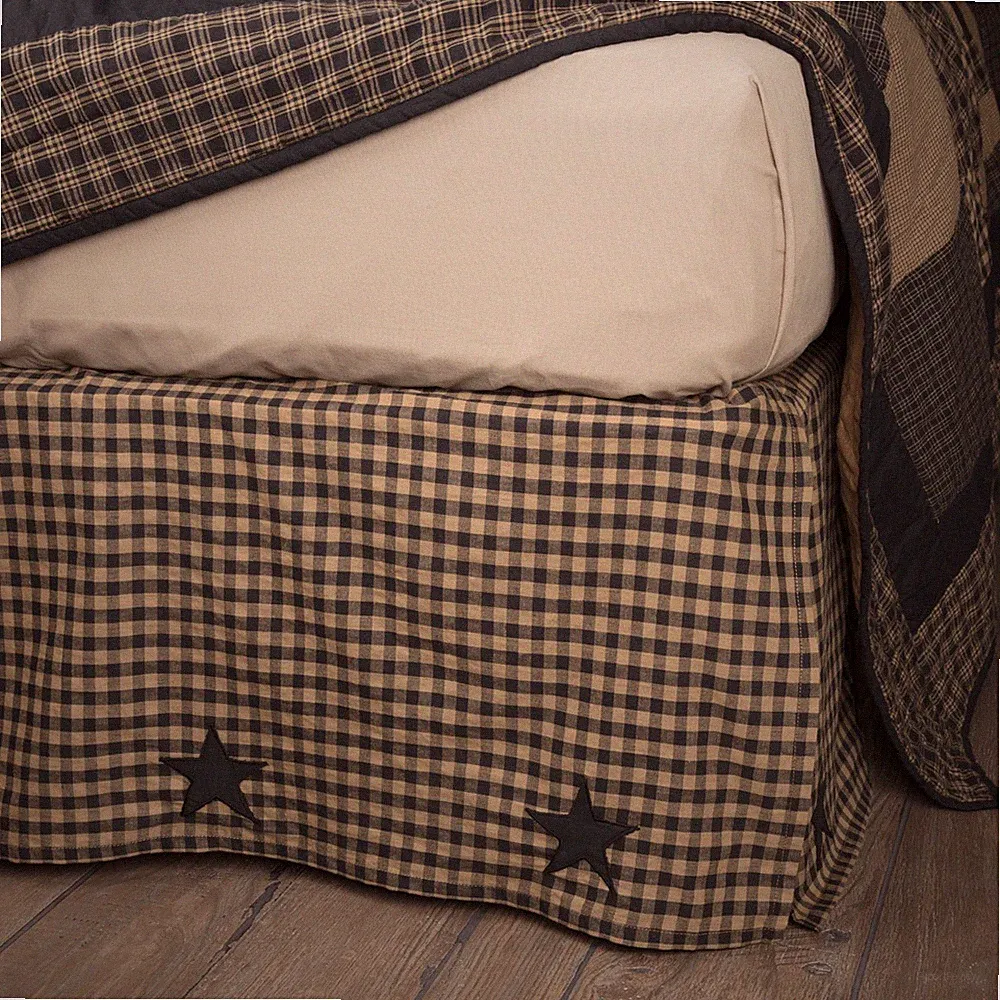 Primitive Queen Bed Skirt Black Appliqued Check Star Bedroom Decor VHC Brands