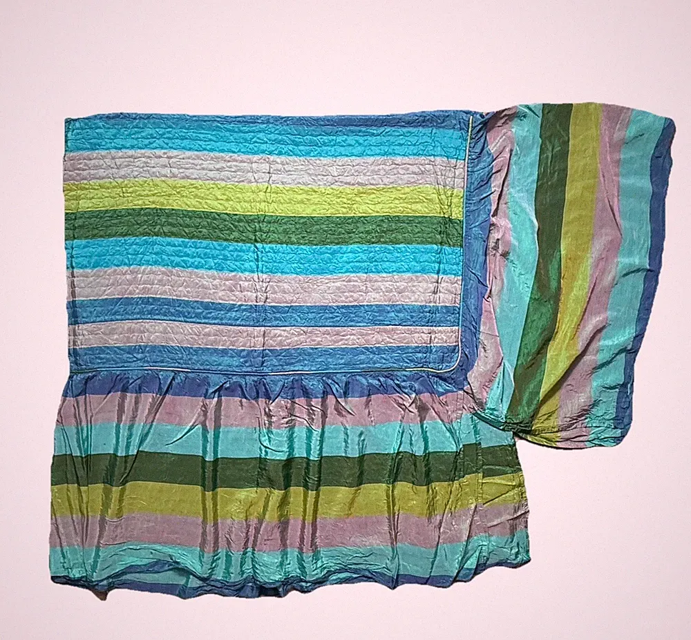 Rare 1950s 60s Vintage Bed Skirt or Bedspread Shapiro & Son Satin Bedding Stripe
