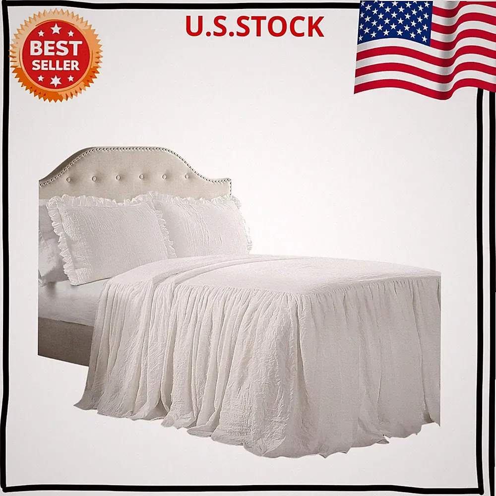 Ruffle Skirt Bedspread Set - 3-Piece Farmhouse Bedding, Elegant Ruffle Detail