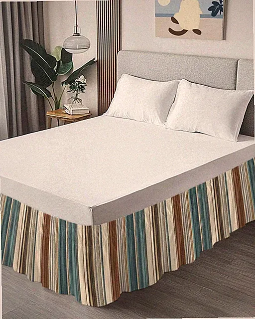 Teal Blue Green Striped Boho Bed Skirt Queen Size 16 Inch Drop,Adjustable & E...
