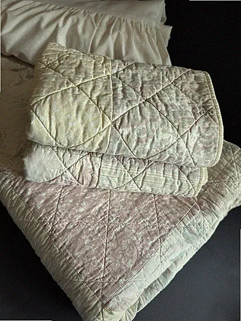 Vtg Patchwork Quilt Coverlet Sham Bed Skirt Set Full 85x83 Cottage Shabby Chic