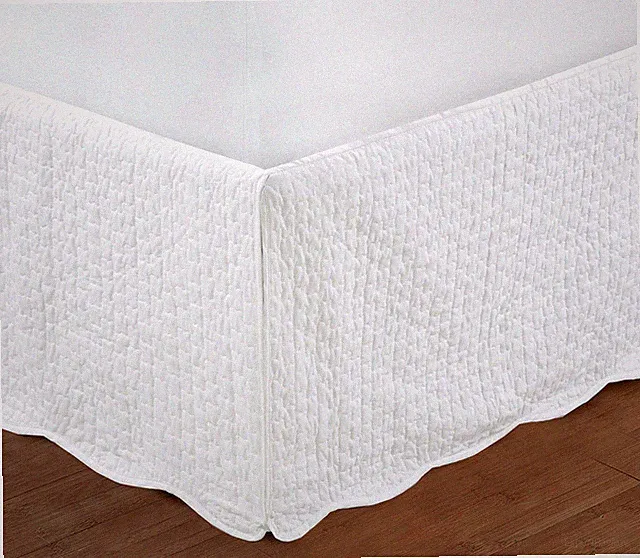 White Quilted Bed Skirt Dust Ruffle Matelasse Tailored 16" Drop Queen