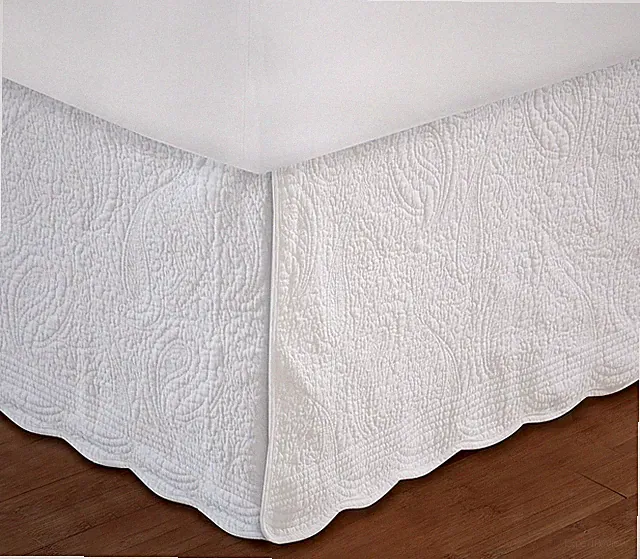 WHITE QUILTED Twin Full Queen King BEDSKIRT : COTTAGE PAISLEY BED SKIRT RUFFLE